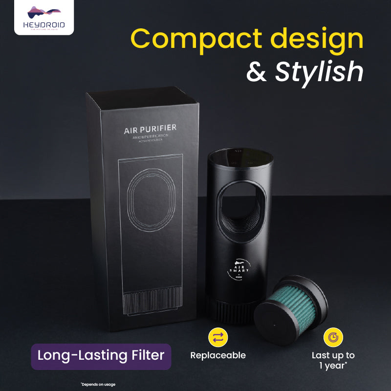 Keydroid Air Smart Car Air Purifier | HEPA H12 Filter | UV protection | Kills 99.9% Virus | AQI Display